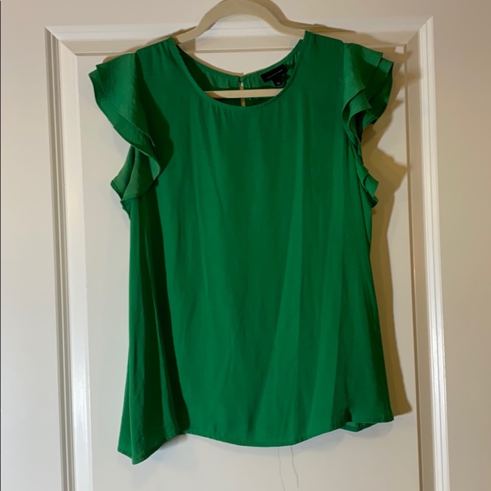 Green silk blouse with ruffled sleeves